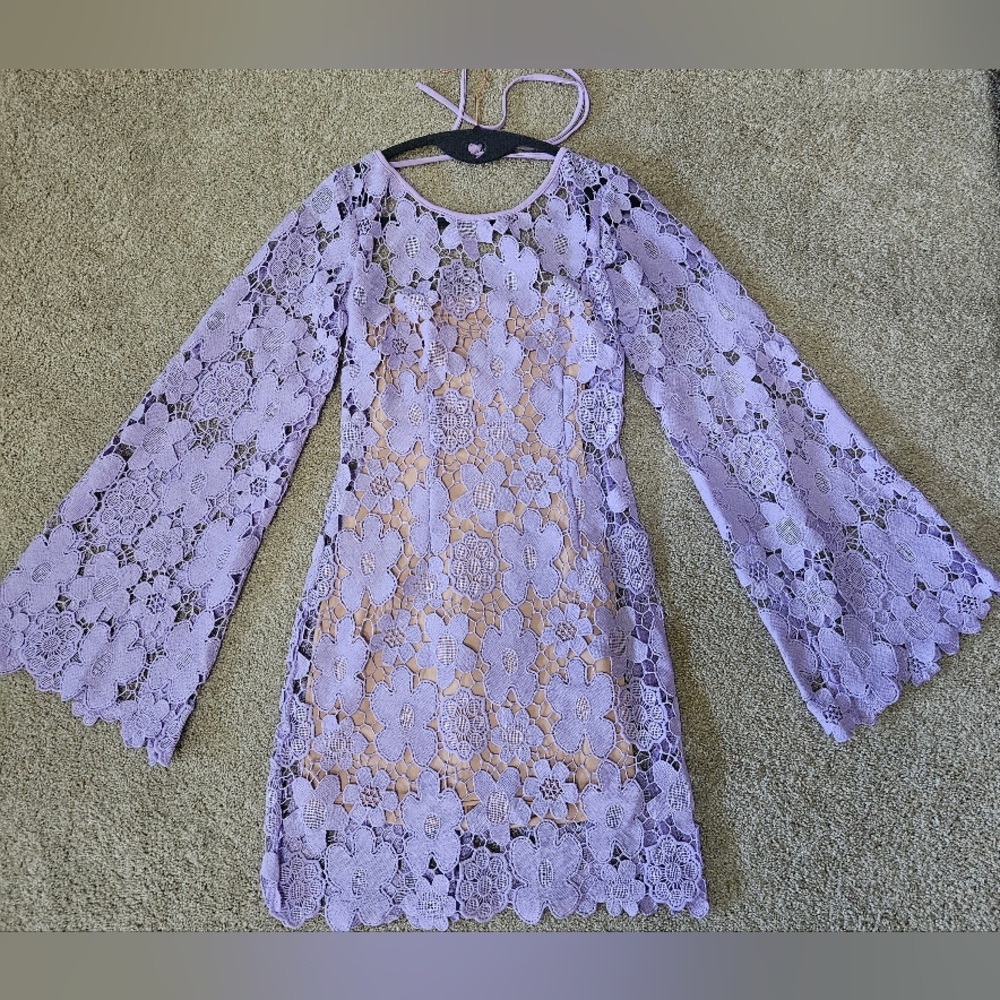 NWT Free People x RUMER Remi Mini Dress Floral Lace Crochet Lilac XS - Picture 11 of 15